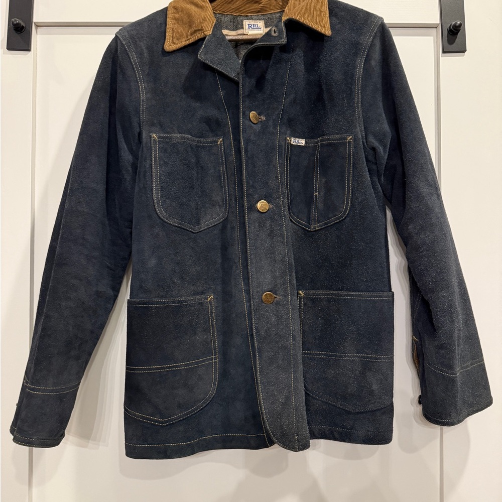Ralph Lauren RRL Dark Blue Suede Jacket with Brown Corduroy Collar